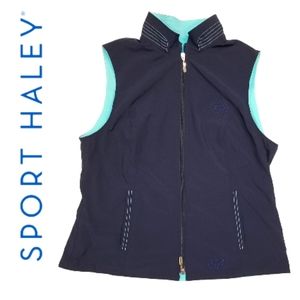 Sport Haley Navy 2-Way Full Zip Vest with Teal Fleece Lining M